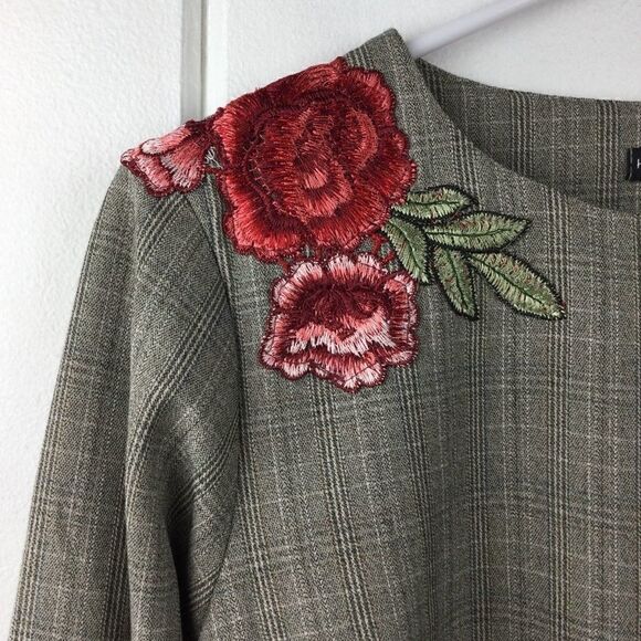 Harlowe & Graham Embroidered Top Tan Cream Floral Plaid, Size XS - Picture 7 of 14